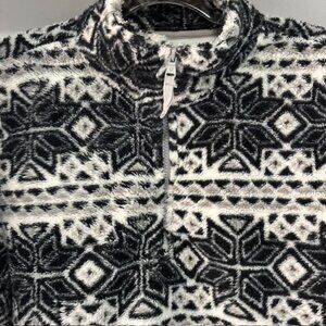 Prince & Fox 1/4 Zip Pullover Black White Geometric Fleece XL Winter Lodge Cozy